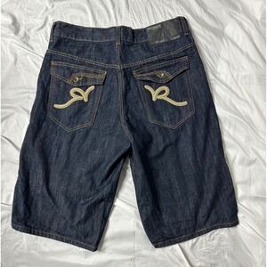 Rocawear Mens Baggy Denim Shorts Dark Wash Embroidered Logo Size 38 10-683-0